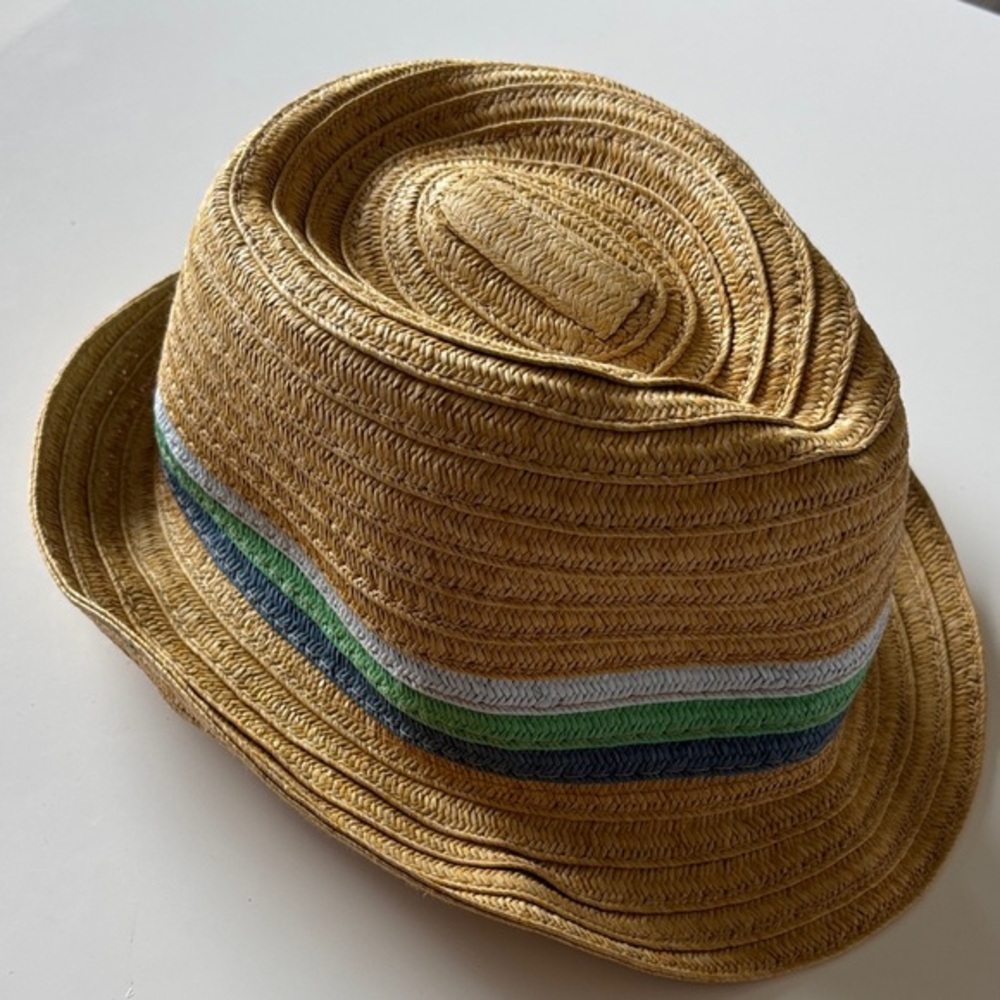 Target Kids Straw Fedora Hat in Tan with Blue, Green and White Stripes